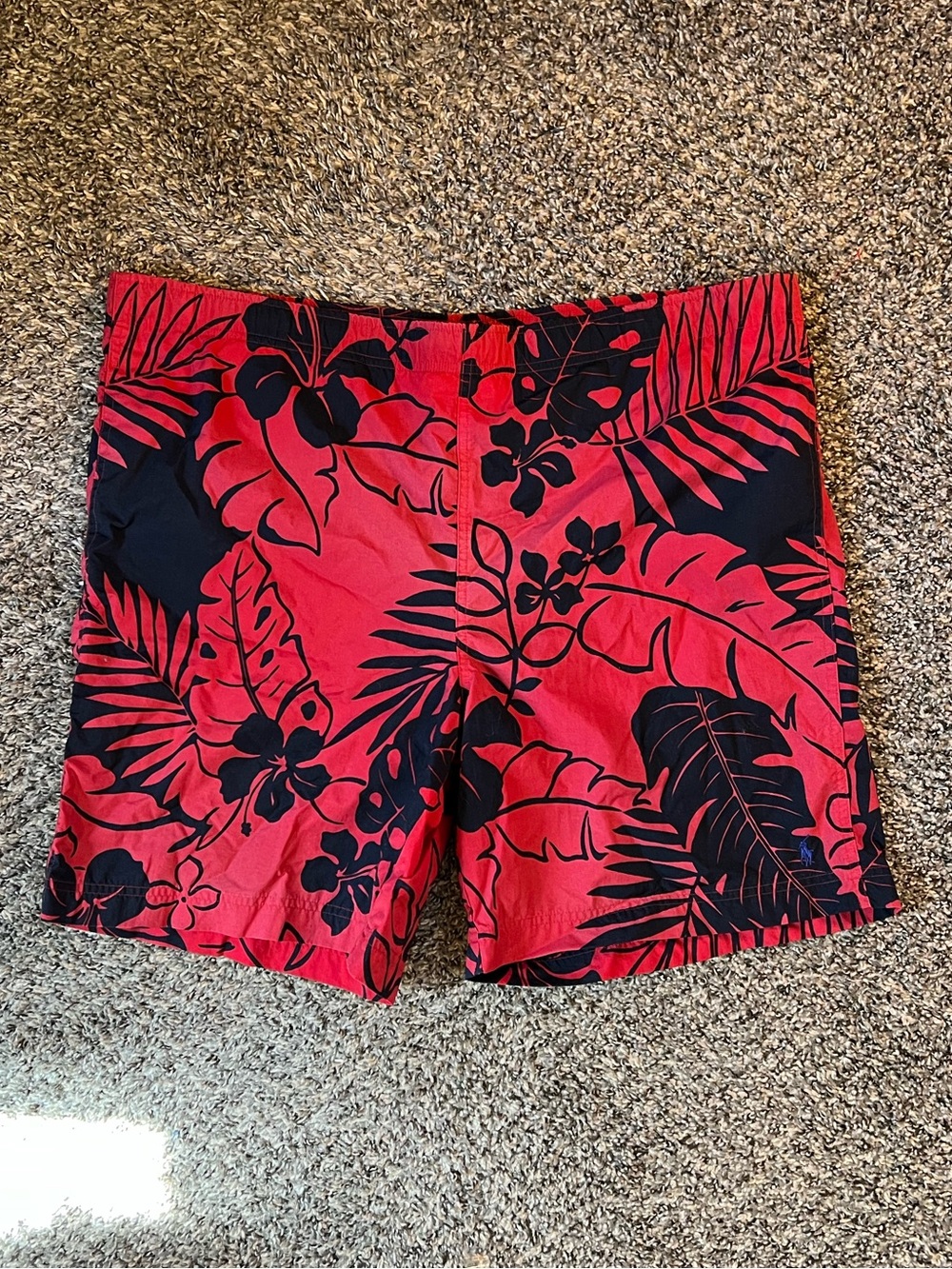 90’s Polo Sport Ralph Lauren Red Black Tropical Floral Swim Trunks Beach Summer